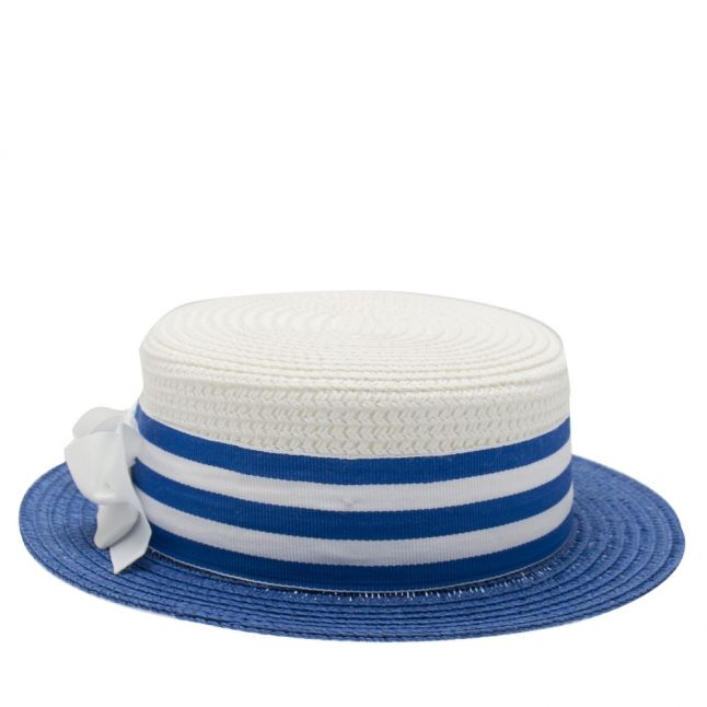 Girls White/Blue Bow Boater Hat