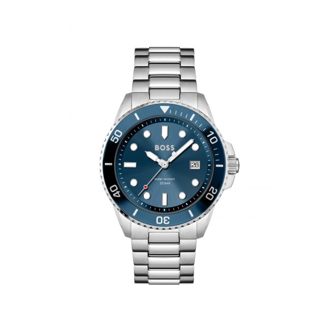 Mens Silver/Blue Ace Bracelet Strap Watch