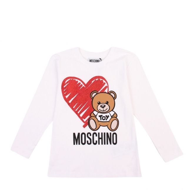 Girls Optical White Toy Glitter Heart L/s T Shirt