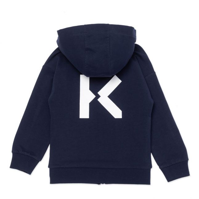 Girls Navy Logo Zip Through Hooded Sweat Top