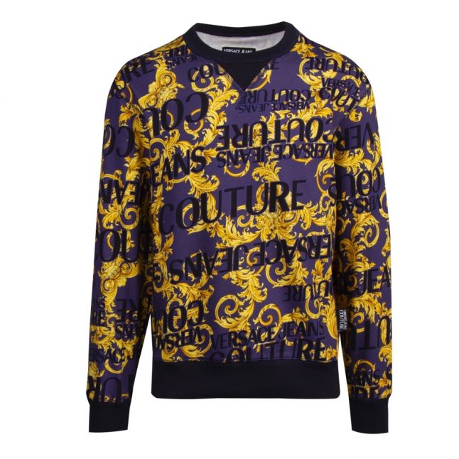 Mens Dark Blue Baroque Logo Print Sweat Top