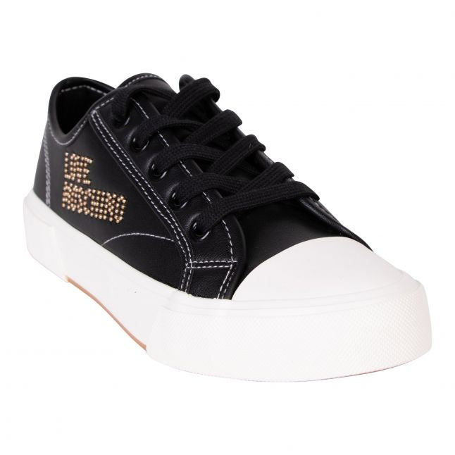 Womens Black Diamante Logo Low Trainers