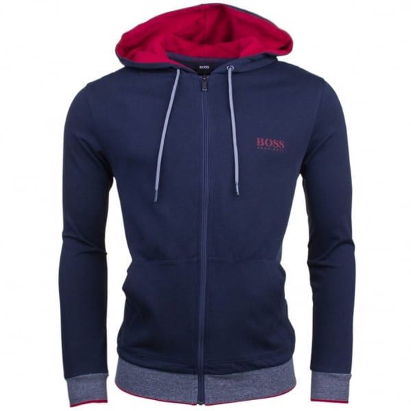 Mens Dark Blue Hooded Sweat Jacket