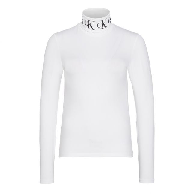 Womens Bright White Monogram Tape Roll Neck L/s T Shirt