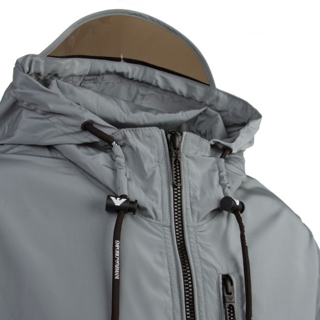 Mens Grey Branded Peak Hooded Jacket