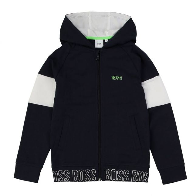 Boys Navy Branded Trim Hooded Tracksuit