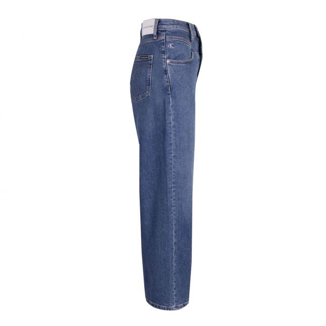 Womens Dark Blue Super High Rise Wide Leg Cropped Jeans