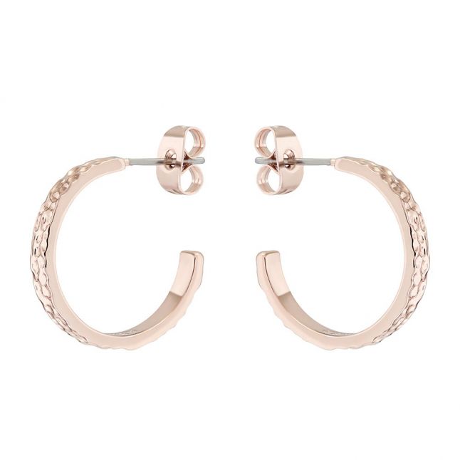 Womens Rose Gold Heanna Hammered Hoop Earrings