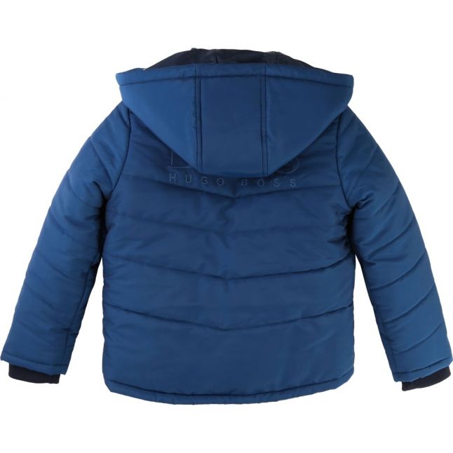 Boys Slate Blue Branded Hooded Padded Jacket