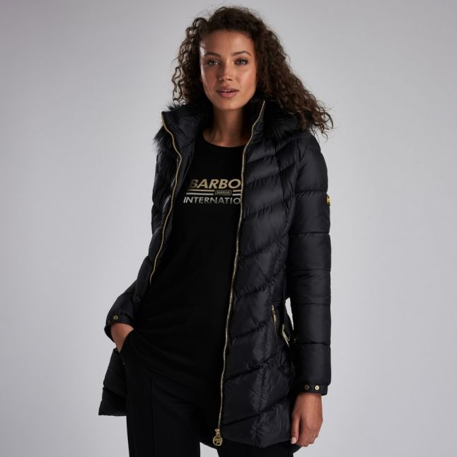 Womens Black Highpoint Hooded Quilted Coat