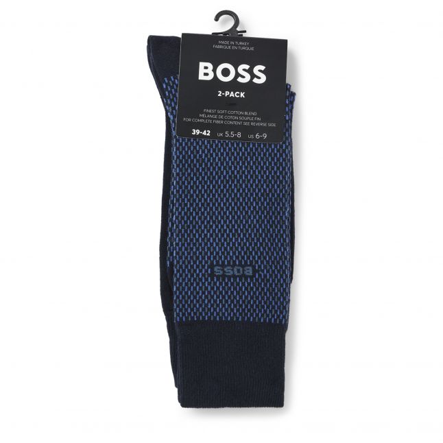 Mens Dark Blue 2PK RS Minipattern Socks