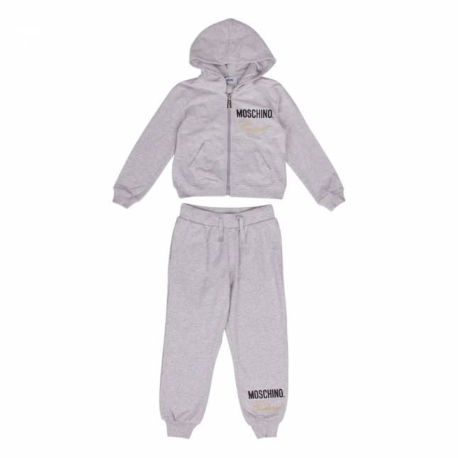 Girls Grey Melange Couture Logo Hood Tracksuit