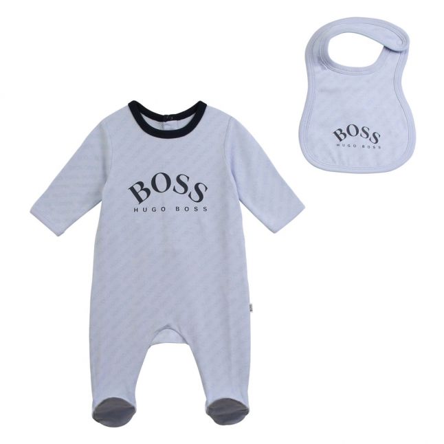 Baby Pale Blue Logo Babygrow & Bib Set