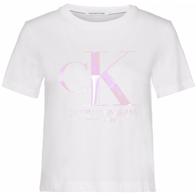 Womens Bright White Iridescent CK Straight Fit S/s T Shirt