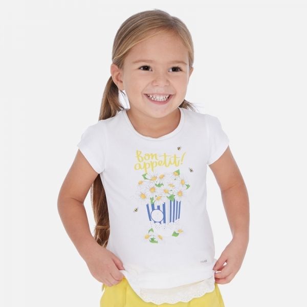 Girls White Daisy Popcorn S/s T Shirt