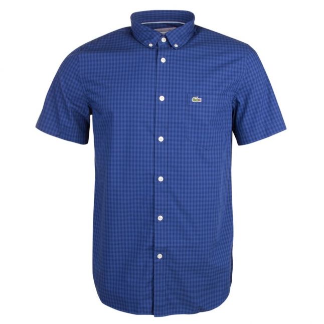 Mens Navy Gingham Regular Fit S/s Shirt