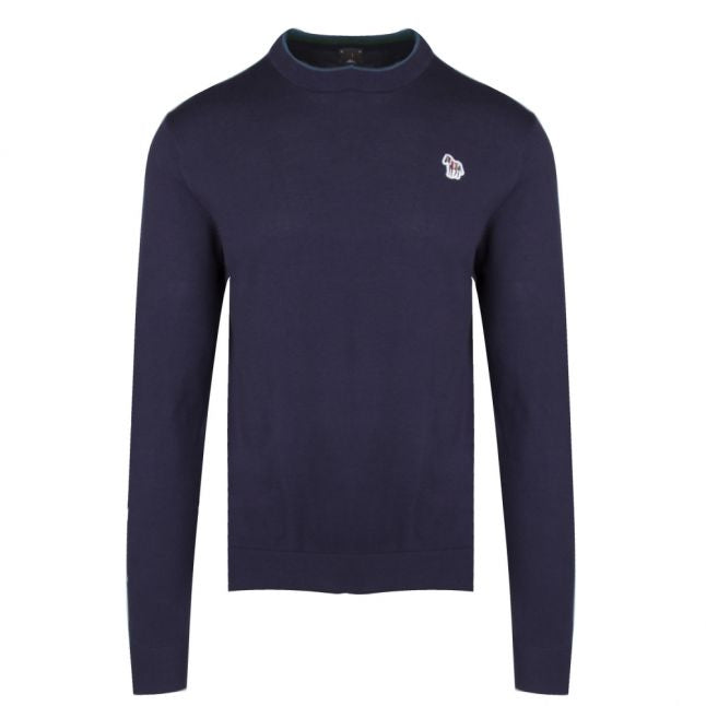 Mens Navy Classic Zebra Crew Neck Knitted Top