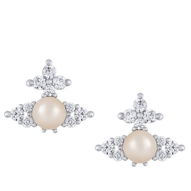 Womens Platinum/White CZ/Pearl Feodora Earrings