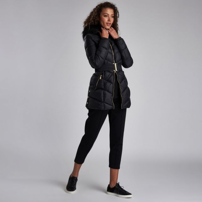 Womens Black Highpoint Hooded Quilted Coat