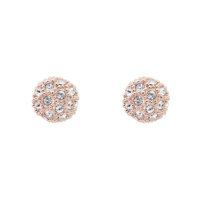 Womens Rose Gold/Crystal Pavly Pave Ball Stud Earrings