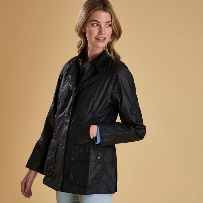 Womens Barbour Navy Beadnell Waxed Jacket