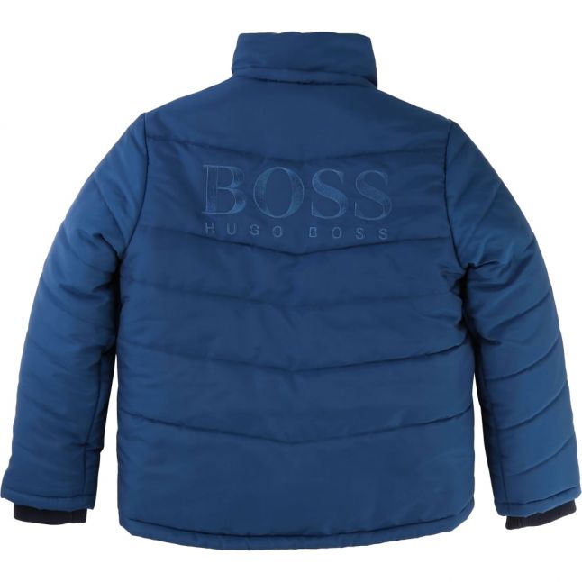 Boys Slate Blue Branded Hooded Padded Jacket