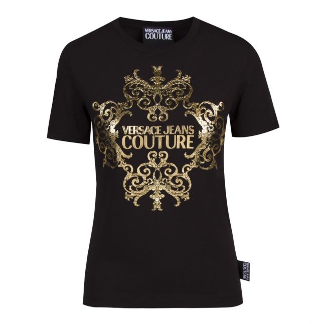 Womens Black Metallic Baroque Fitted S/s T Shirt