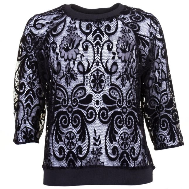 Womens Black Velvet Patterned Sheer Top