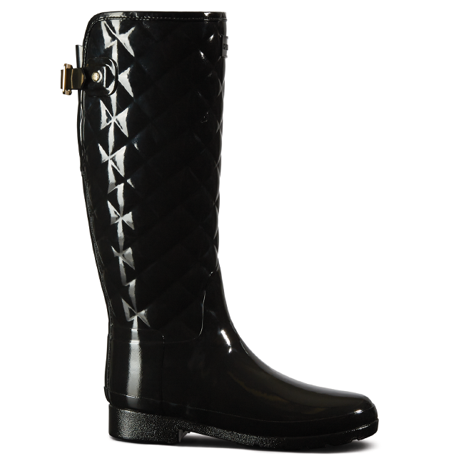 Womens Hunter Black Refined Gloss Quilted Tall Wellington Boots