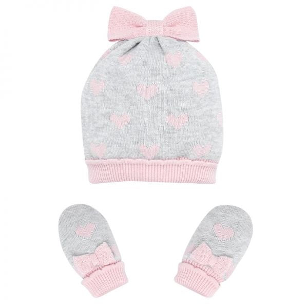 Baby Pearl Heart Knitted Hat & Mittens