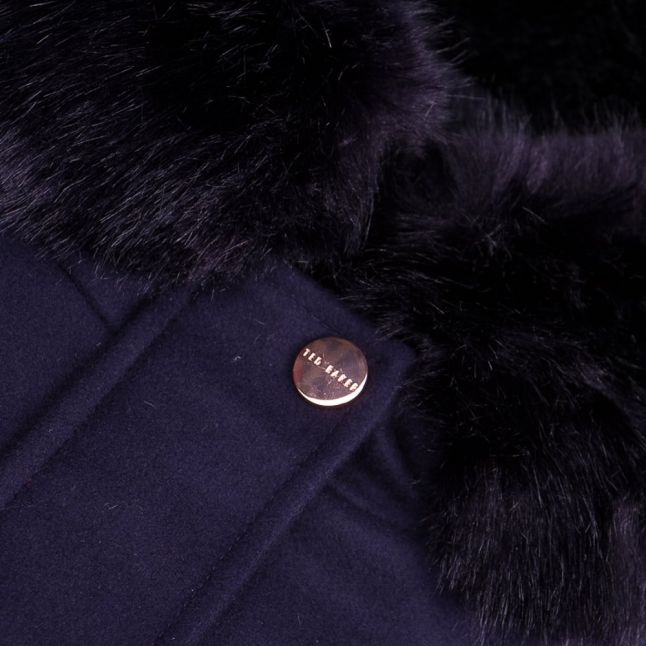 Womens Navy Kalissa Fur Hooded Parka