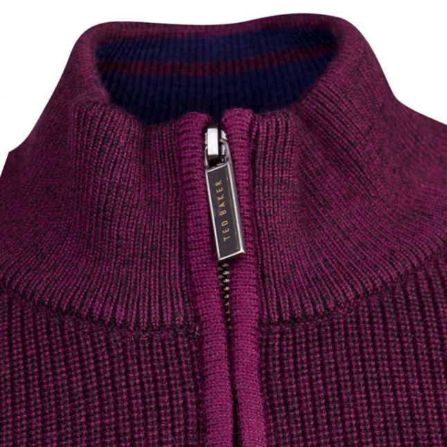 Mens Purple Pistach Half Zip Knitted Jumper