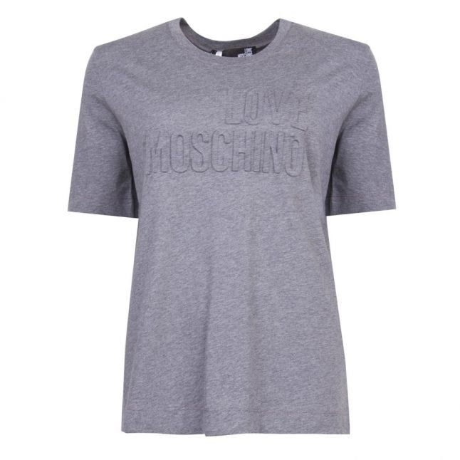 Womens Grey Melange Embossed Logo S/s T Shirt