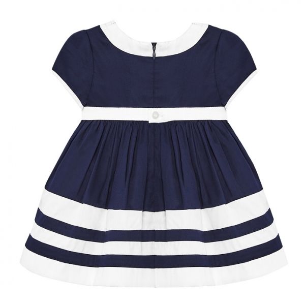 Infant Navy Satin Bow Dress