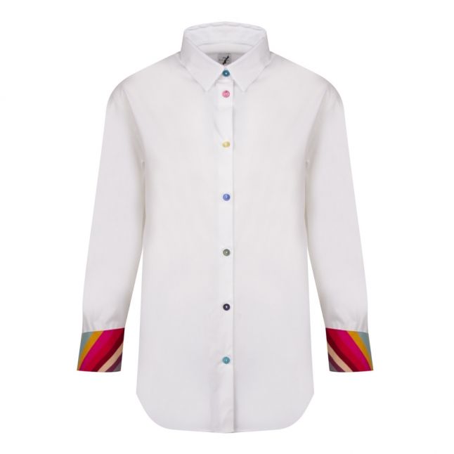 Womens White Swirl Cuff Slim Fit L/s Shirt