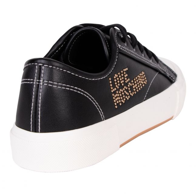 Womens Black Diamante Logo Low Trainers