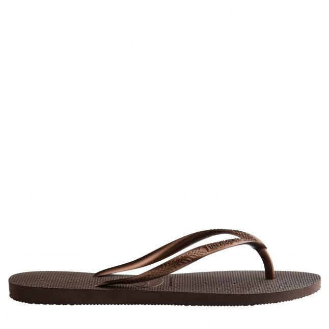 Womens Dark Brown Slim Flip Flops