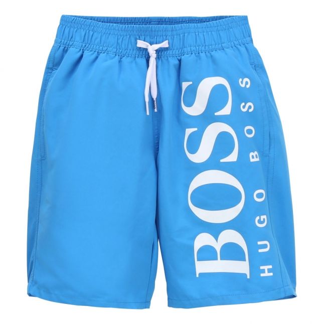 Boys Bright Blue Branded Leg Swim Shorts