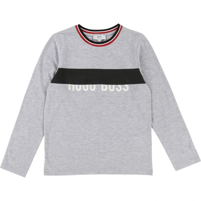 Boys Grey Block Logo L/s T Shirt