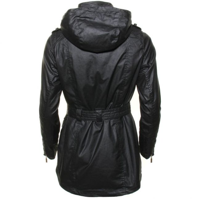 Womens Black Hairpin Hooded Waxed Jacket