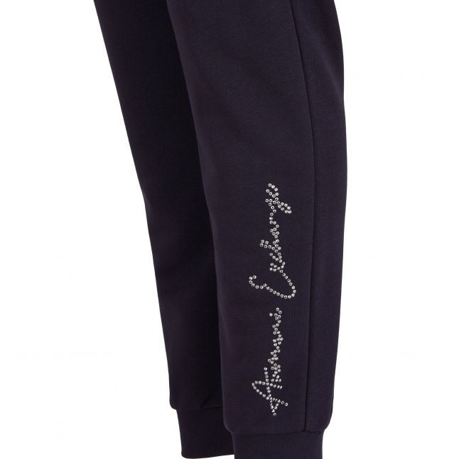 Womens Navy Diamante Script Logo Joggers