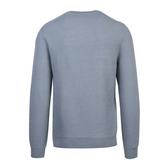 Mens Mid Blue Seer Textured Crew Knitted Jumper