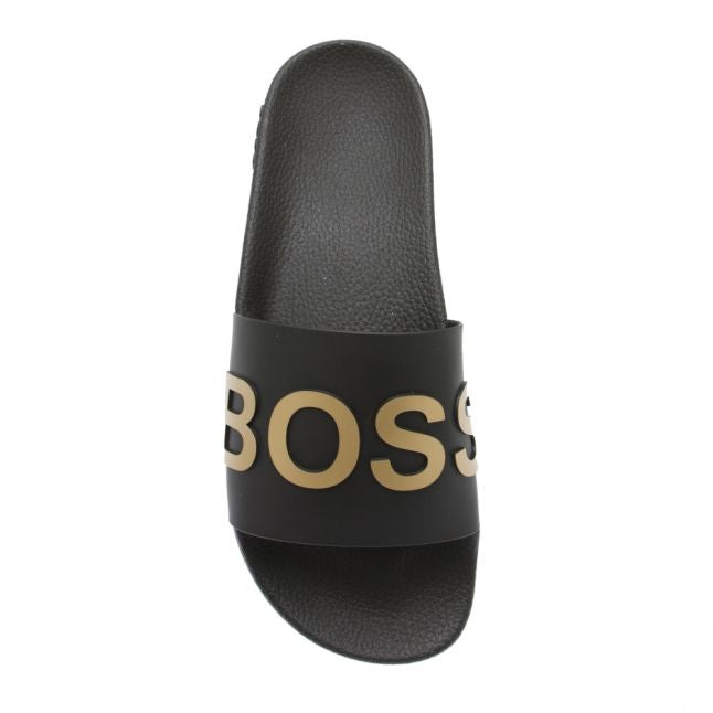 Mens Black/Gold Bay Logo Slides