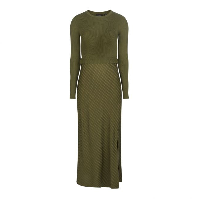 Womens Khaki Joowani Knitted Jacquard Midi Dress