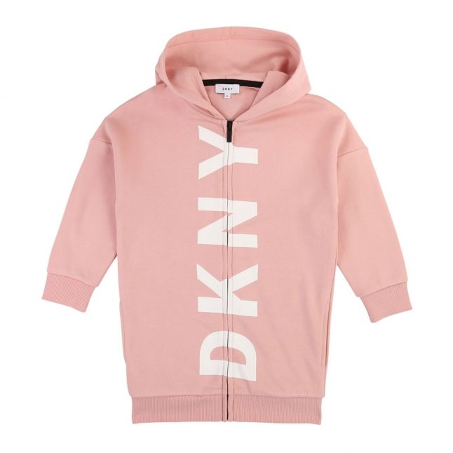 Girls Pink Long Logo Hooded Zip Sweat Top