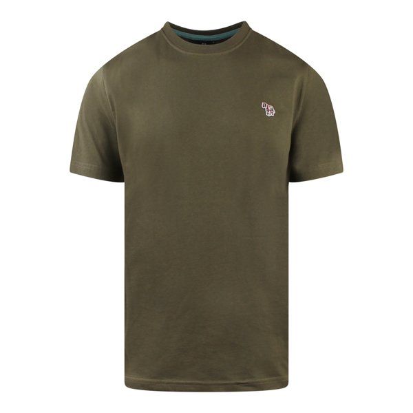 Mens Military Green Zebra Badge Reg Fit S/s T Shirt