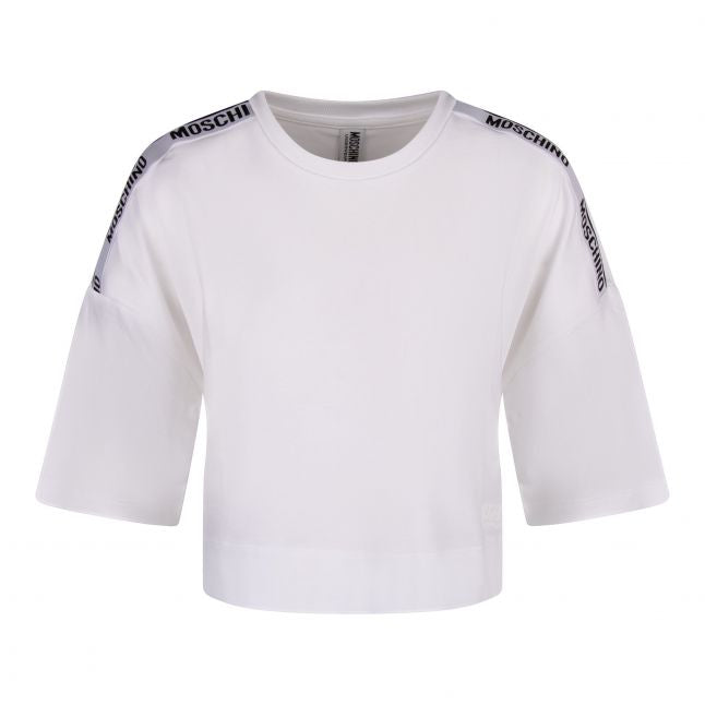 Womens White/Black Tape Shoulder Crop S/s T Shirt