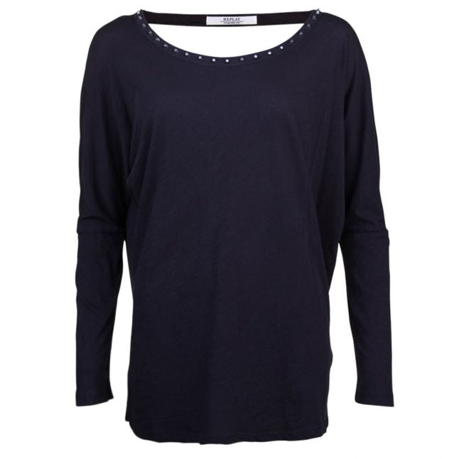 Womens Off Black Neck Detail Top