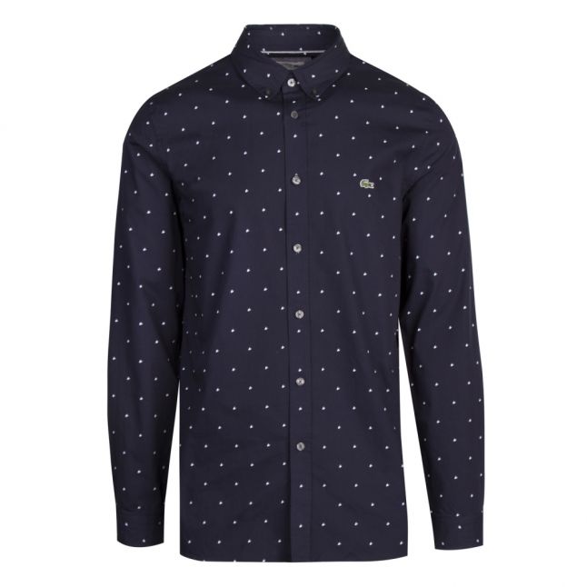 Mens Navy/White Printed Slim Fit L/s Shirt