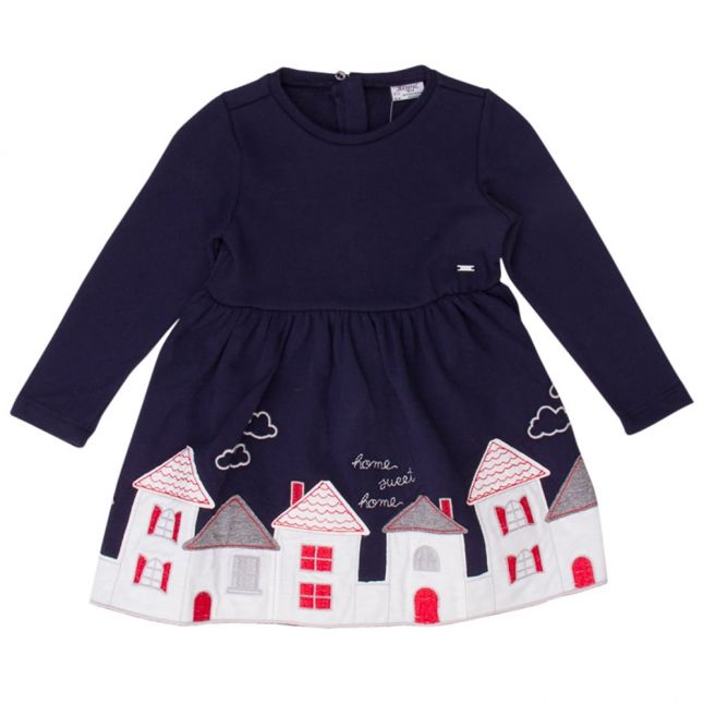 Girls Navy Embroidered Houses Dress